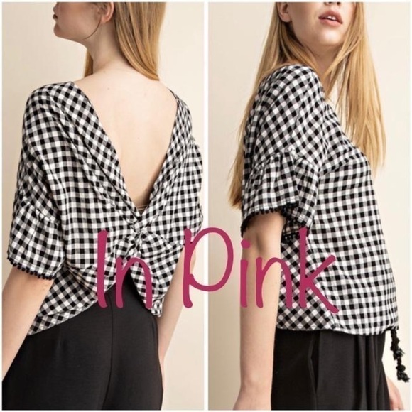 GILLI Gingham Twist Knot Back Top Pink & White - Picture 2 of 6